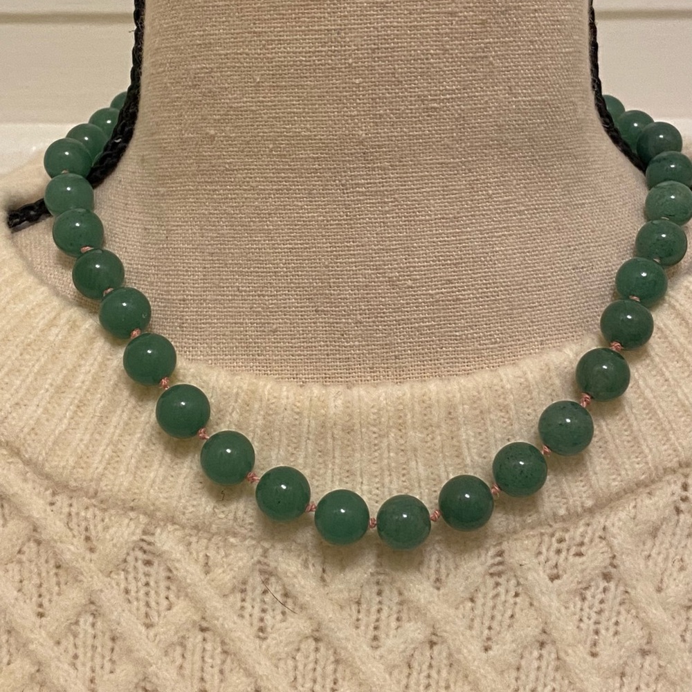 Aventurine Beads with pink knotted cord. Handcrafted  Designed by Rita